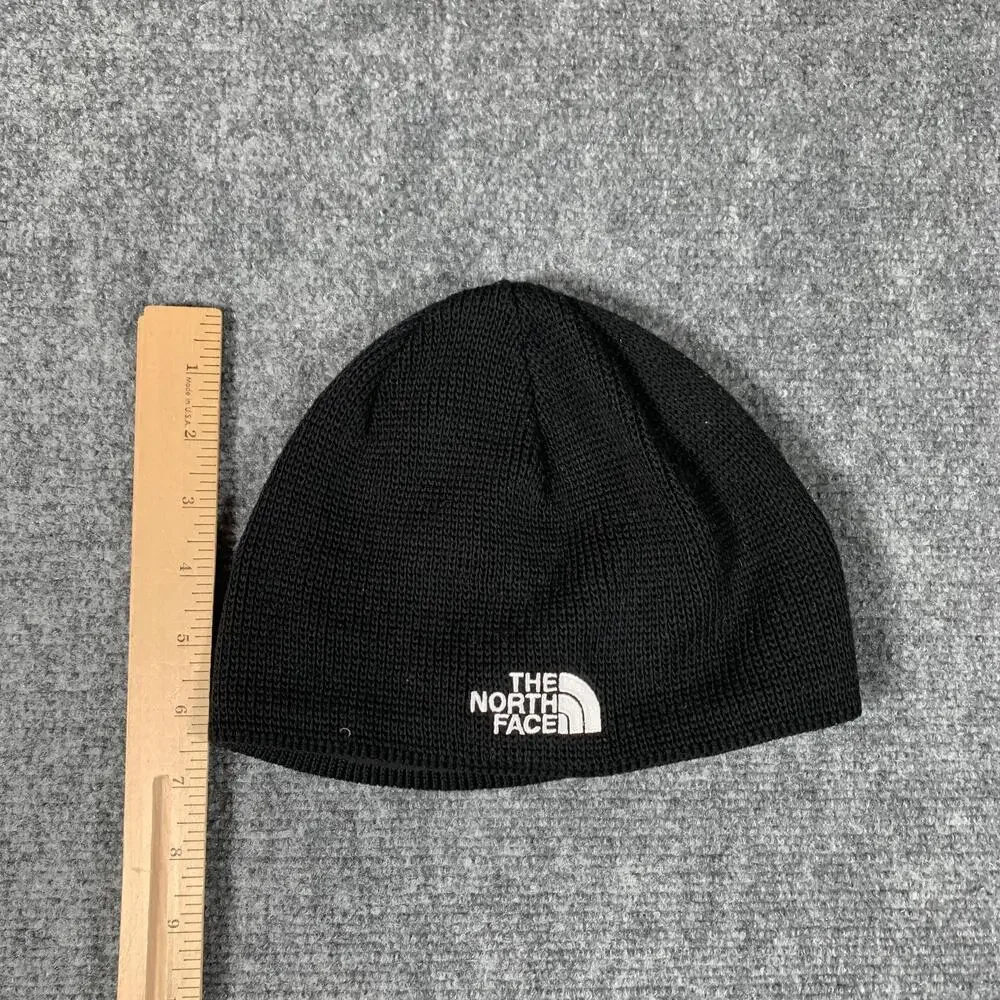 The North Face Beanie Hat Boys One Size Black Knit Fleece Lined Logo Winter